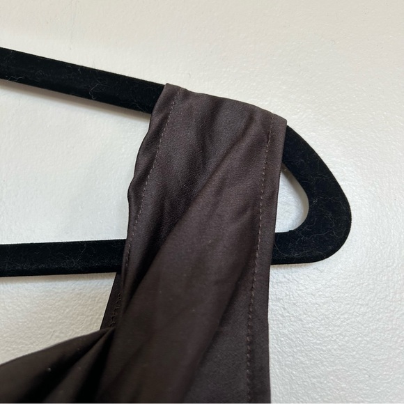 Brown Satin Draped Off The Shoulder Dress - Picture 6 of 13